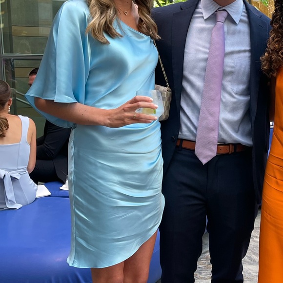 Amanda Uprichard Dresses & Skirts - Amanda Uprichard Light Blue Satin Draped Mini Dress